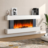 White electric fireplace mantel with flame effect and log bed, 1000W/2000W