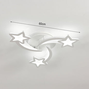 Star and moon LED ceiling light, 60cm wide, curved frame with large star light panels