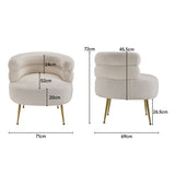 Cream teddy accent chair size diagram with width, height, and depth labels
