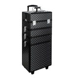 76 cm makeup case, black, quilted diamond pattern, stacked compartments and handle