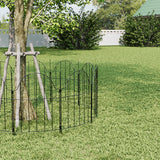 Outdoor metal garden fence with curved arch tops and vertical bars for yard edging