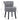 Grey upholstered vanity stool with black wooden legs and tufted back, round padded seat