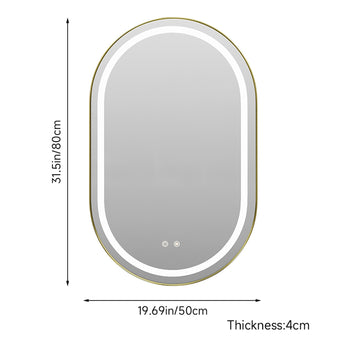 Wall-mounted oval LED bathroom mirror, 31.5x19.69 in; 4 cm thickness