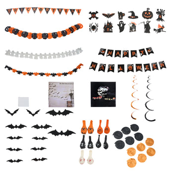 Halloween decoration set with pennant garlands and assorted cutout stickers