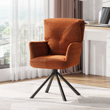 Rust-orange high-back accent chair with padded arms and black tripod swivel base
