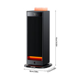 PTC electric heater dimensions view: black heater base with glowing bottom element