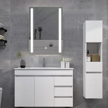Bathroom LED mirror medicine cabinet with two vertical LED light bars and side storage