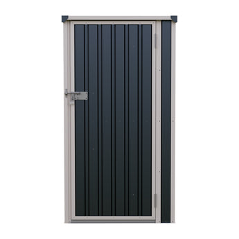 Anthracite metal garden storage shed door front panel with lock hardware