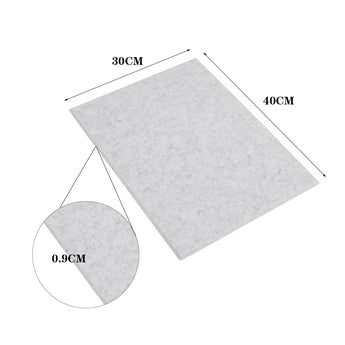 Acoustic panel dimensions: 40cm x 30cm x 0.9cm, silvery grey tile