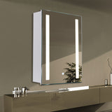 Wall-mounted LED mirror medicine cabinet with open shelves and vertical light strips