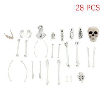Skeleton bones decoration set, 28-piece assortment with skull and bone props, white