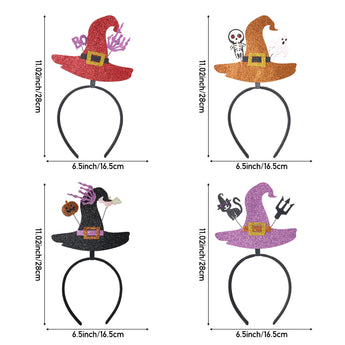 Halloween 22 glitter witch cat headband set with red, orange, purple, and black designs