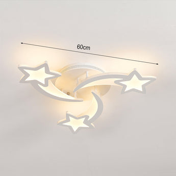 Star and moon LED ceiling light, 60cm wide, curved light bars with star accents