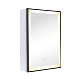 Anti-fog LED mirror cabinet with black frame, illuminated edge light and touch buttons