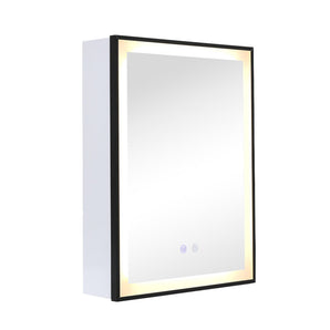 Anti-fog LED mirror cabinet with black frame, illuminated edge light and touch buttons