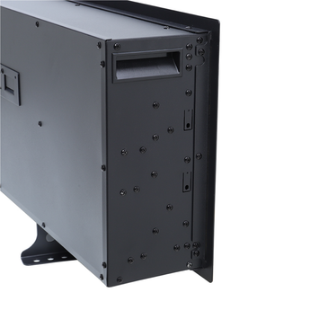 Black electric fireplace insert rear side panel with mounting hardware and control ports
