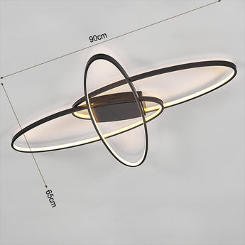 90cm x 60cm LED ceiling light with black interlocking rings and warm glow