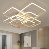 Adjustable semi-recessed LED ceiling fixture with four glowing square rings, modern design