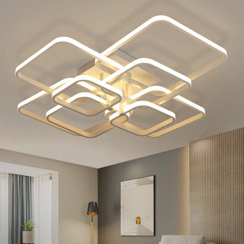 Adjustable semi-recessed LED ceiling fixture with four glowing square rings, modern design