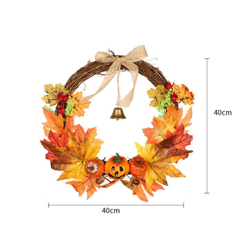 Halloween autumn wreath, 40cm, with maple leaves and pumpkins plus a small bell