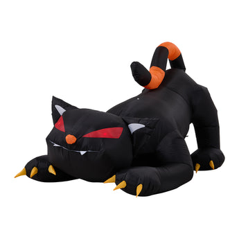Inflatable Halloween animal decoration lying down with orange horns and red mouth