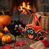 Bat and cat felt gift tote bag set, black and orange faces with handles