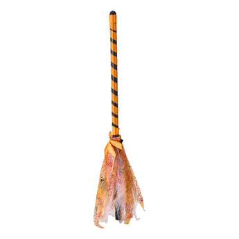 Halloween wand with orange striped handle and tulle ribbon streamers