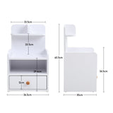 White bedside table with two drawers and open shelf, minimalist wooden design