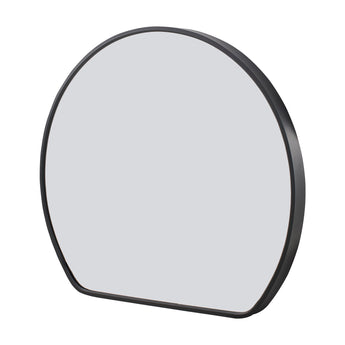 Rounded arch wall mirror with black aluminum edge frame and reflective front glass panel