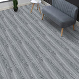 Grey rustic woodgrain PVC flooring planks with visible plank seams