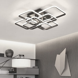 Square LED ceiling light with interlocking square frames, white glow, modern design