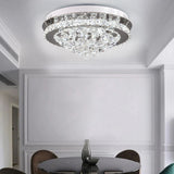 Round crystal ceiling lamp with clear crystal drops and chrome metal surround