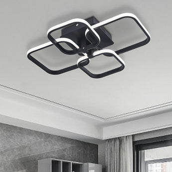 Modern LED square semi-recessed ceiling light with white border and dark rectangular outer frames