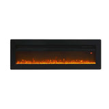 Black 60-inch electric fireplace with realistic orange flames