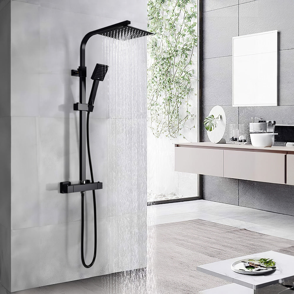 8 inch Rainfall Shower Head Brass Bathroom Thermostatic Mixer Shower Faucet Set