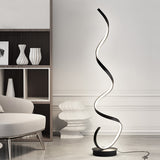 LED spiral standing floor lamp with white light, black round base and glowing tube