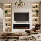 Modern electric fireplace heater insert with tempered glass and orange flame display