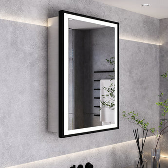70-cm LED-Spiegelschrank mit schwarzem Rahmen, Wandmontage und umlaufendem Licht