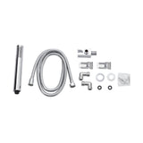 Shower tower kit parts: chrome hand shower, flexible hose, fittings, and seals