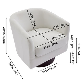 Cream swivel armchair dimensions: 55.1in L x 30.7in W x 28.9in H.