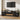 Dark electric fireplace TV stand with open shelves and orange flame insert