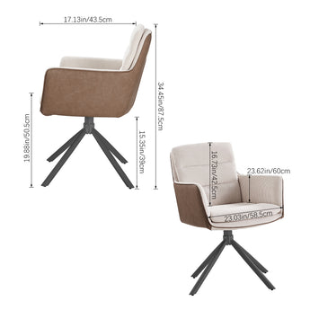 Adjustable accent chair dimensions diagram with beige linen seat and black tripod base