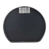 Back of black bathroom mirror with silver mounting bracket clips attached