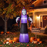 Purple and black hooded skeleton costume robe with glowing center and jagged bottom