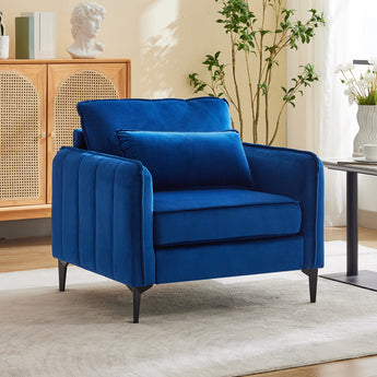 Blue single armchair sofa with thick padded arms and supportive seat cushion
