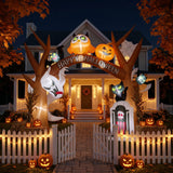 Halloween inflatable arch decoration with owl, pumpkin banner, ghost, and cat figures