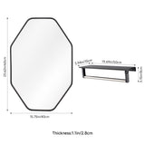 Black octagon wall mirror with aluminum frame and built-in towel shelf