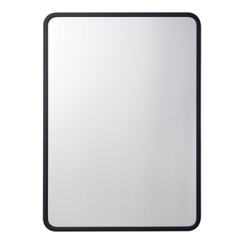 Square-ish rectangular wall mirror cabinet with dark border and reflective glass front
