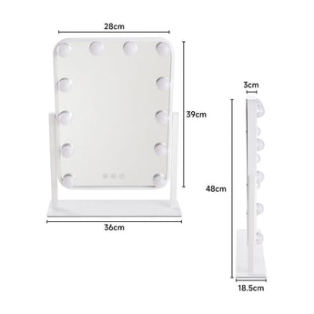Size diagram for vanity mirror: 28cm width, 39cm height, 48cm overall