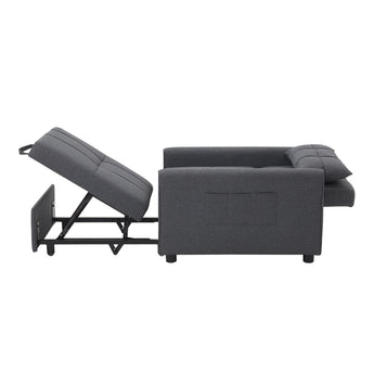 Dark grey sofa bed chair with extended pull-out bed base and reclining back